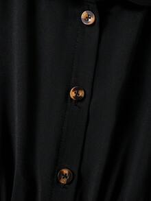 SHEIN Girls' Black Solid Pleated Leg Jumpsuit With Beige Belt, Lapel And Button Front Design, Suitable For Casual Daily And Commute Wear - Black - View 6