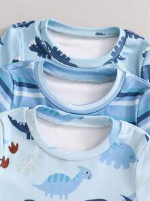 Set de 6 piezas de pijama con camiseta y pantalones cortos con estampado de dinosaurio de dibujos animados y rayas para niños pequeños - Multicolor - Ver 3