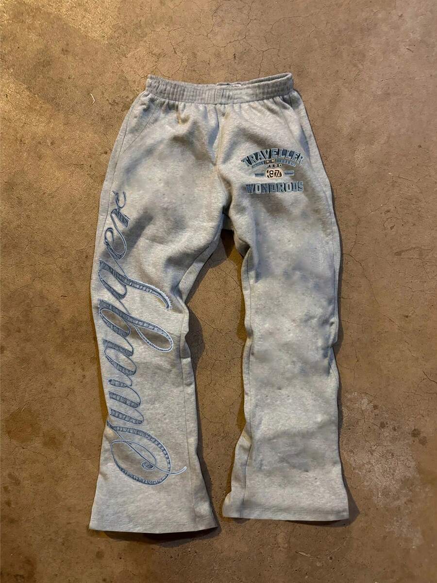 Glimmora Pantalones casuales con cintura elástica y estampado de letras para mujer - Multicolor - Ver 1