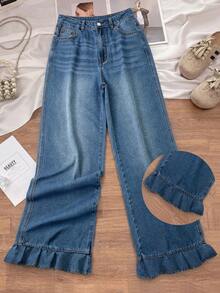 GlowEve Quần jeans nữ có bèo nhún ở gấu quần - Rửa tối - Xem 2