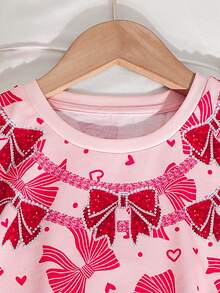 SHEIN 女童圆领蝴蝶结印花短袖上衣和裤子休闲家居服睡衣套装 - 彩色 - 查看 7
