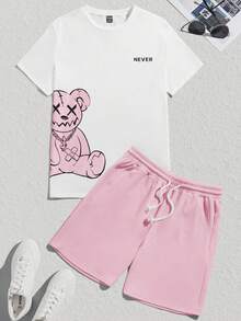 GENTILAND Conjunto informal de dos piezas estampado de punto para hombre, conjunto cómodo, cosas de pareja - Rosa - Ver 3