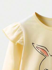 SHEIN 年轻女孩卡通图案荷叶边睡衣套装 - 彩色 - 查看 3