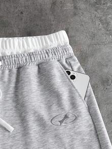 AXEPEAK 男士撞色滚边抽绳腰斜插口袋休闲运动裤 - 灰色 - 查看 4