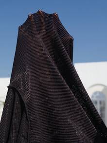 Swim Vcay Plus Size Textured Fabric Beach Cover-Up, Hollow Out Drawstring Side Jumpsuit - Black - View 8