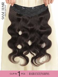 1 pieza Extensiones de cabello humano con clip en ondas, extensiones de cabello humano con clip en forma de U para mujeres, cabello humano suave de color marrón oscuro - S2 - Ver 1