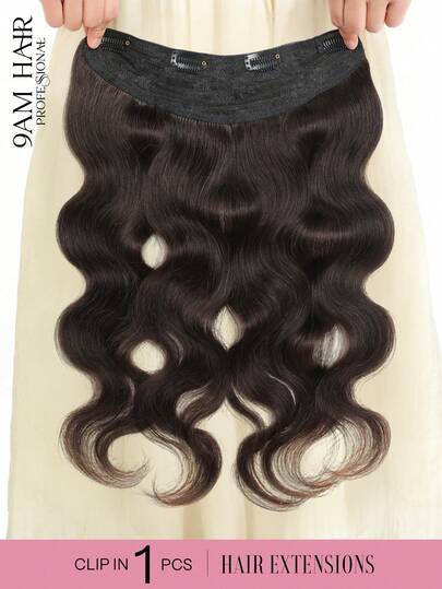 1pc Body Wave Clip In Hair Extensions Real Human Hair, U-Shape Human Hair Clip In Extensions For Women Dark Brown Soft Human Hair