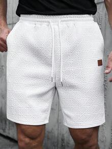 SLATEMANN 男士夏季提花纹理面料抽绳短裤，送给男友或丈夫的精美礼物 - 白色 - 查看 5