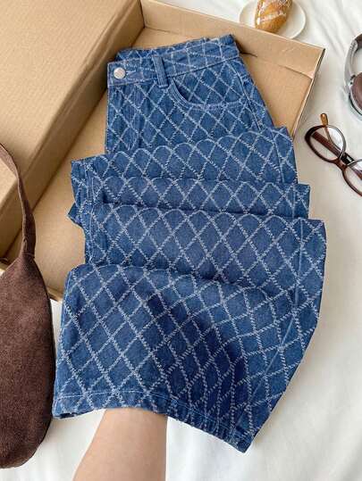 Comfortcana Pantalones vaqueros casuales anchos de mujer con bolsillos a cuadros