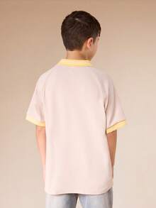 SUMWON Camisa polo de manga corta casual de verano para niños preadolescentes con cuello y puños de contraste amarillo - Caqui - Ver 2