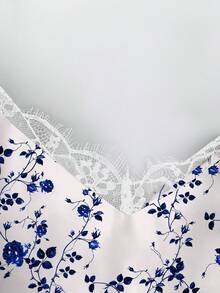 EMERY ROSE Plus Size Floral Print Lace Patchwork Camisole - White - View 6