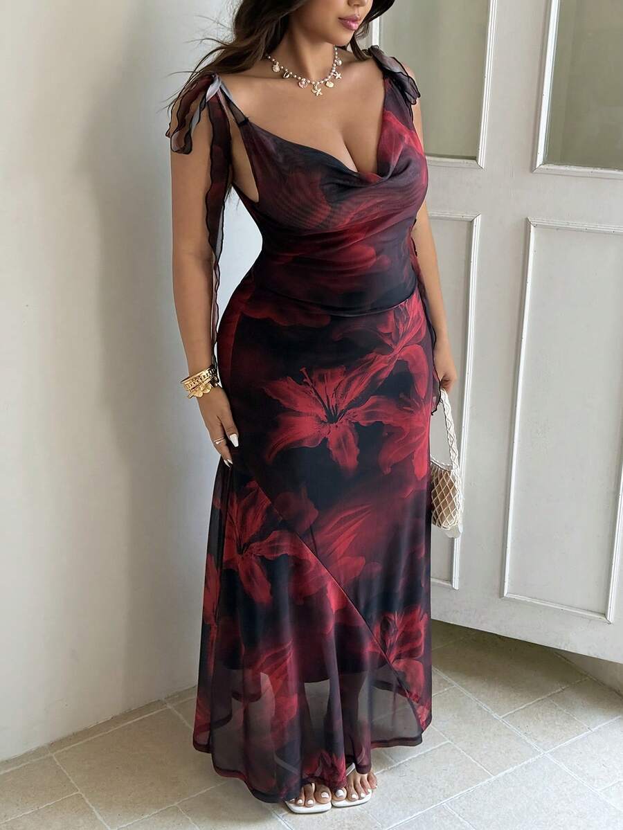 GalTyme Plus Size Women Floral Print Ruched Waist Elegant Date Party Dress - Multicolor - View 1