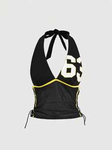 ROMWE Grunge Punk 2pcs/Set Sports Style Racerback Tank Top And Super Low-Rise Shorts For Women - Black - View 2