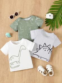 SHEIN Playful Pals Setelan Rajut 3 Potong Motif Dinosaurus Kasual untuk Balita, Kaos Lengan Pendek, Musim Semi/Panas - MultiWarna - View 5