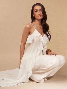 Silquee Women's Chiffon Ruffle Hem Camisole Camisole, Spring/Summer - White - View 6