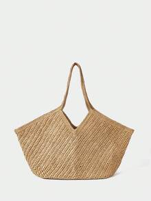 SHECARRY Tas Tangan Wanita Anyaman Modis, Tas Tote Bahu Kapasitas Besar - Khaki - View 5
