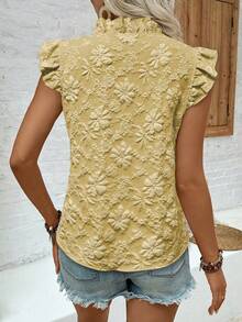 SHEIN LUNE Casual Vacation & Daily Wear Ruffle Sleeve Bow Tie Printed Apricot Blouse For Women - Ginger - View 2