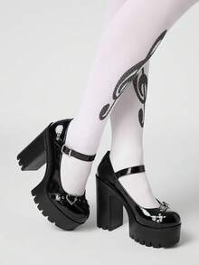 Sugerpunk Giày cao gót đế xuồng màu đỏ tía quyến rũ dành cho nữ, kiểu dáng thời trang xuân thu, mũi tròn kín, khóa hình trái tim đính đinh tán, giày Mary Jane gót dày, hở mũi, thích hợp cho các bữa tiệc đêm. - Than chì đen - Xem 11