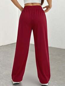 SHEIN PETITE Quần dài nữ kiểu dáng thường ngày, kẻ sọc bên hông. - Gỗ đỏ - Xem 4