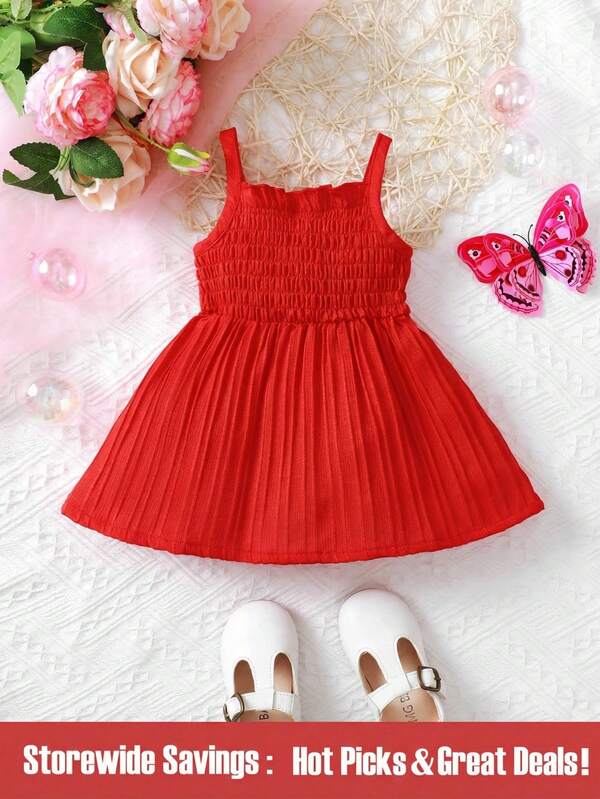 SHEIN Bé Gái Màu Trơn Ruffle Hem Trang Trí Spaghetti Dây Đeo Mùa Hè Thường Ngày