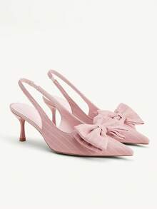 CUCCOO CHICEST Women Shoes Spring New Bow Pointed Stiletto 6.5cm Women's High-Heeled Shoes Sweet Pink Striped Cloth Daily Dating Commuter Women's High-Heeled Bright Shoes Spring Shoes Wedding Shoes Bride Shoes - Pink - View 2