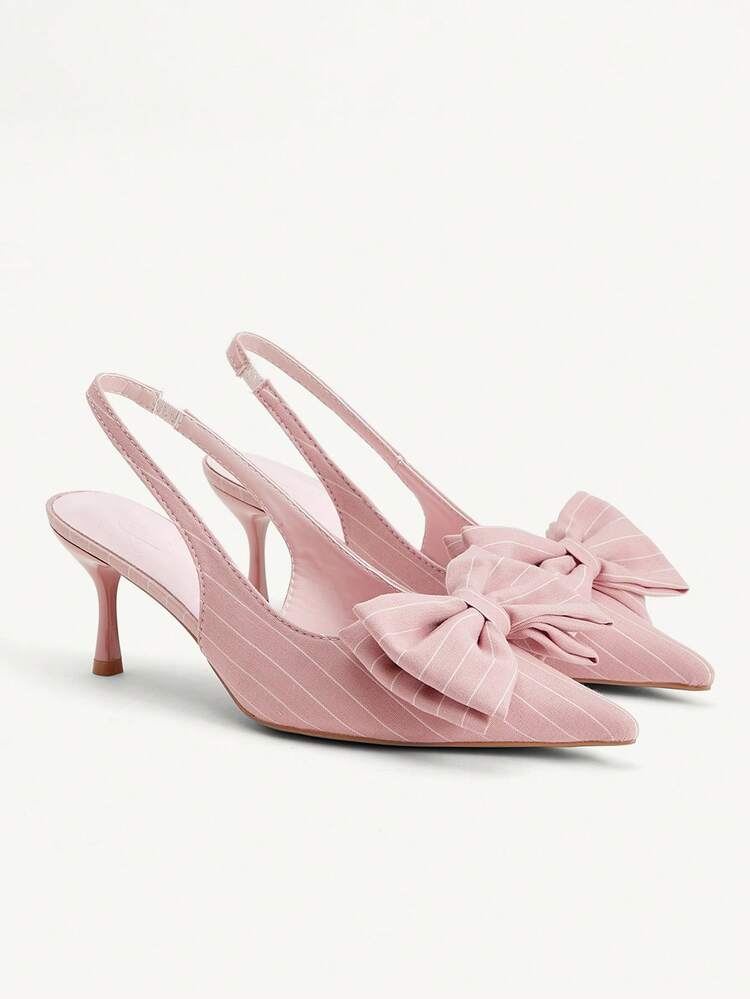 CUCCOO CHICEST Women Shoes Summer New Bow Pointed Stiletto 6.5cm Women's High-Heeled Shoes Sweet Pink Striped Cloth Daily Dating Commuter Women's High-Heeled Bright Shoes Summer Shoes Wedding Shoes Bride Shoes