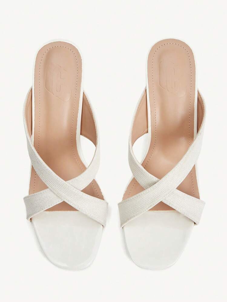 CUCCOO CHICEST Women's Beige Round Toe Thick Heel Criss-Cross Slip-On Sandals, Minimalist Fashion Versatile High Heels For Summer