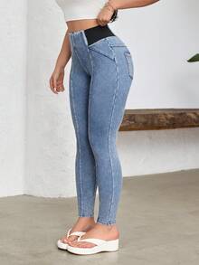 Flexra 女士高弹修身舒适休闲牛仔裤 - 藍色 - 查看 6