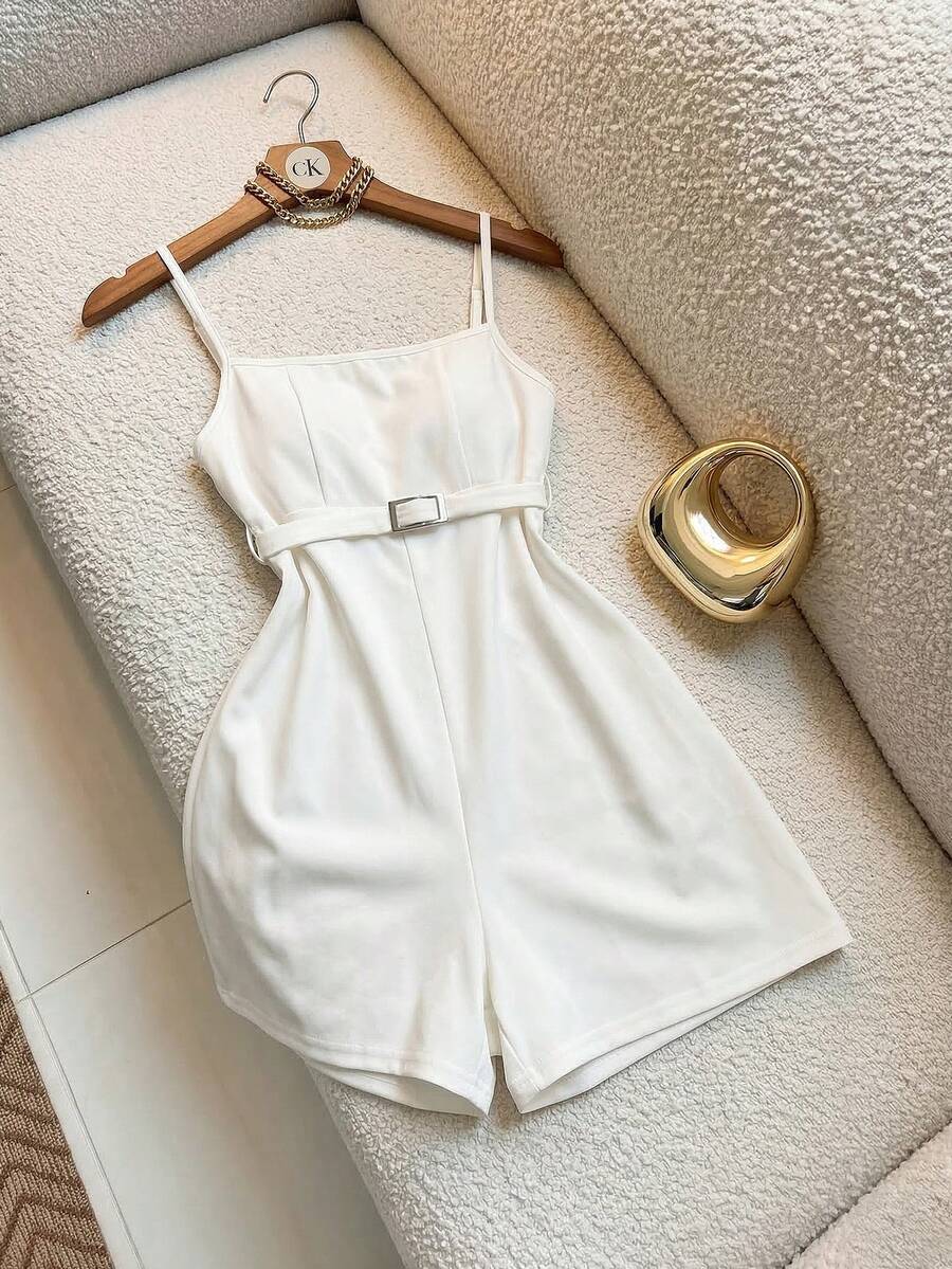 Franclia Mono elegante de mujer con decoración de metal y tirantes finos - Blanco - Ver 1