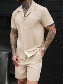 SLATEMANN Men's Woven Shirt Set With Pleated Pocket Design, Fashionable For Daily Wear - Multicolor - View 6