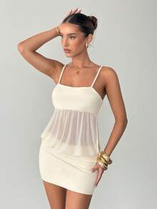 Siren Gaze 新款女士透视网纱吊带连衣裙，春夏款 - 杏色 - 查看 5