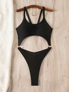 Áo tắm liền thân không lưng dây mảnh màu trơn Swim SXY-D dành cho nữ - màu đen - Xem 6