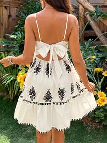 SHEIN Đầm bầu in hoa, kiểu dáng xoắn nhún, thoải mái, thích hợp cho kỳ nghỉ. - Màu Khaki - Xem 2