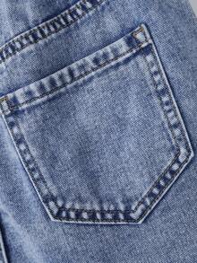 2026 Summer New Arrival Tween Boys Loose Fit Denim Shorts, Casual Vintage Straight Leg Mid-Waist Comfortable Shorts For Outdoor, School, Party, Holiday Wear - Medium Wash - View 7
