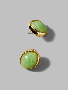 Ontre 18K镀金椭圆形琥珀时尚百搭奢华耳环 - 金黃色 - 查看 2