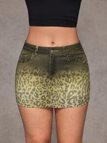 Jeanoix 女士Y2K时尚休闲豹纹性感百搭牛仔迷你裙 - 彩色 - 查看 3