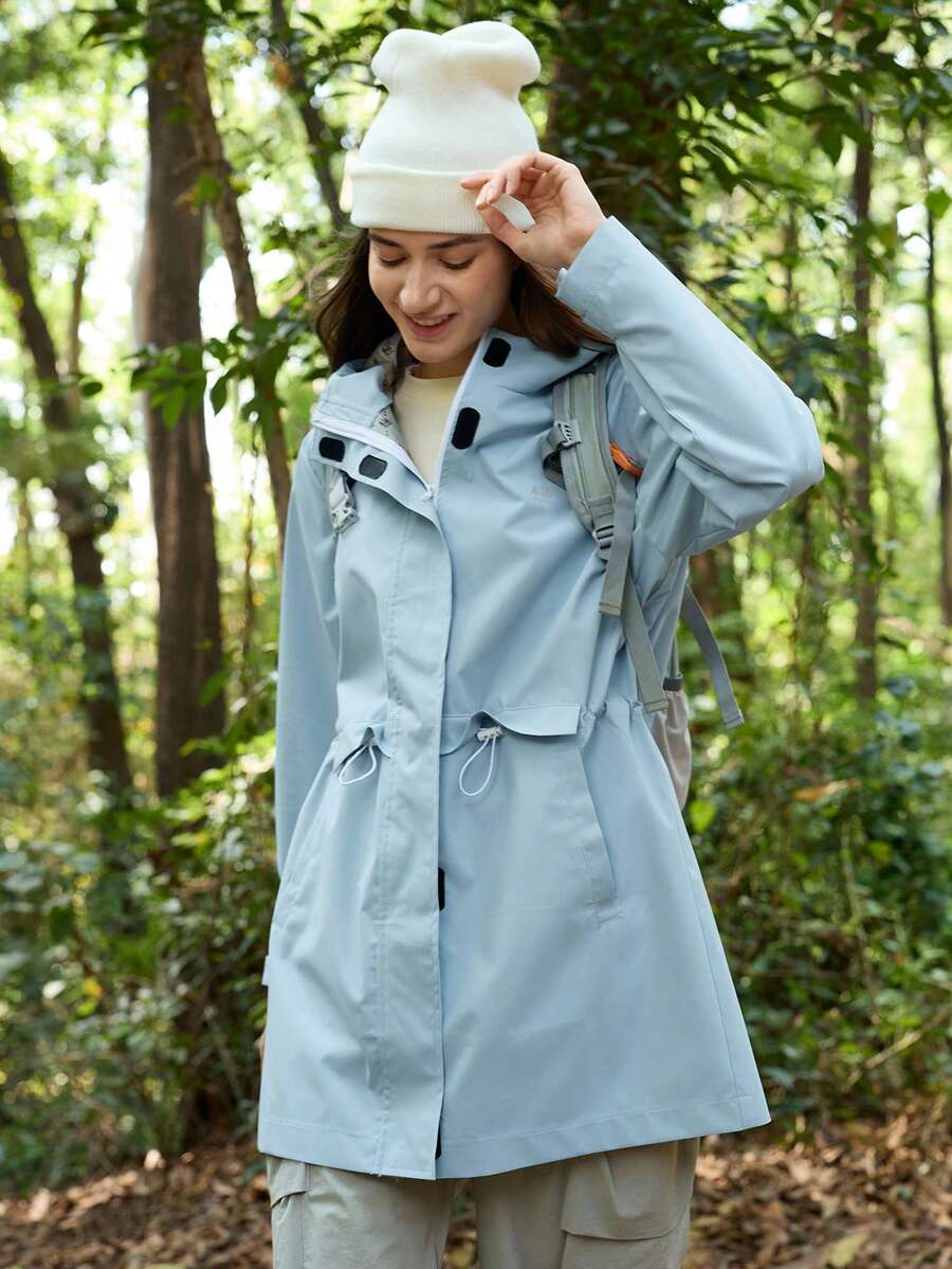 In My Nature 女士植物印花插肩袖拉链半开襟连帽户外雨衣 - 藍色 - 查看 1