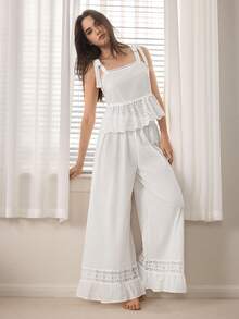 Ocili Bộ đồ ngủ nữ kiểu Bohemian với dây đeo mảnh, chất liệu cotton dệt, có ren, thích hợp cho nữ, phong cách Boho, đồ mặc nhà mùa hè cho nữ. - trắng - Xem 5