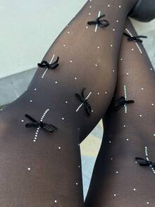 Tyla Gomez Women's Fashionable Sexy Semi-Sheer Bow Footless Tights Y2k - Black - View 6