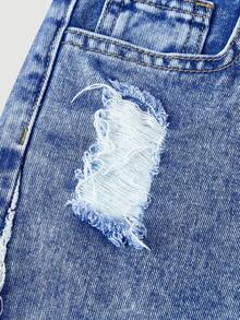 SHEIN MOD 女士简约蓝色休闲牛仔裤 - 藍色 - 查看 3