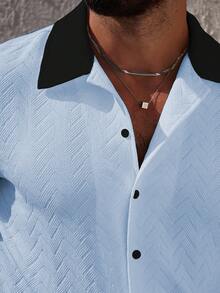 Manfinity CasualCool 2pcs Men's Contrast Color Shirt And Solid Shorts Set - Multicolor - View 6