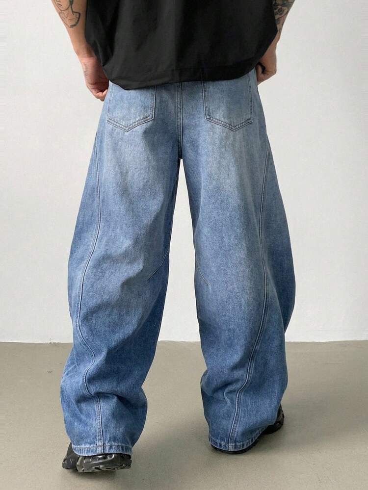 Men's Blue Washed Vintage Tapered Jeans, Suitable For Spring And Autumn Summer