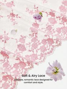 LUVLETTE 柔软女士内衣透气钢圈性感无衬垫显瘦粉色花卉蕾丝薄纱文胸 - 粉色 - 查看 6