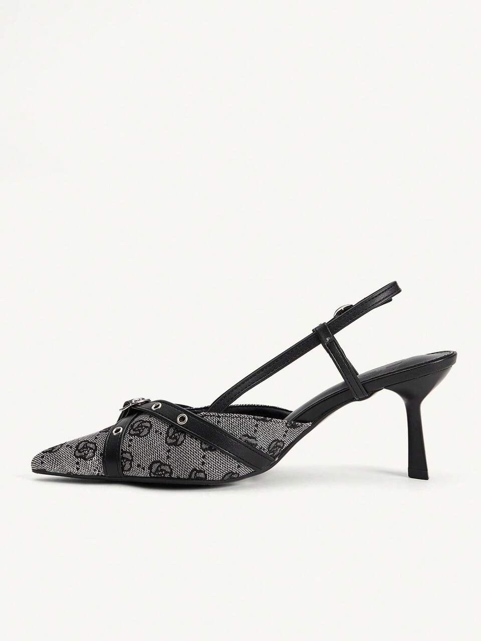 CUCCOO CHICEST Women Shoes 2026 Summer And Autumn Vintage Printed Metal Buckle Pointed Toe Thin Heel 7.2cm Sexy Wind Canvas Black Brown Closed Toe Women's High Heel Sandals Commuter Dating Women's High Heel Shoes Wedding Shoes Summer Shoes Bride Shoes