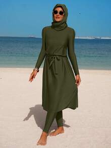 Swim Mulvari Women's One-Piece Long Sleeve Long Pants Leisure Swimsuit - Dark Green - View 5