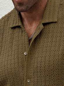 Manfinity Homme Men's Solid Color Casual Front Button Short Sleeve Shirt (Printed Irregular Pattern) - Brown - View 3
