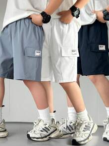 3 Pc Tween Boy Loose Casual Woven Net Color Casual Simple Basic Versatile Solid Color Sports Workwear Shorts Multi-Color Multi Piece Set, Buy One And Get Two Free, Get Three Suitable For Spring And Summer Seasons - Multicolor - View 2