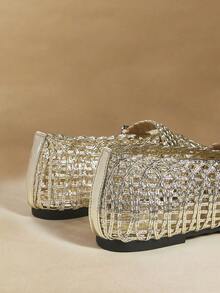 Rosivie Women's Handwoven Square Toe Casual Comfortable Flat Loafers - Gold - View 5