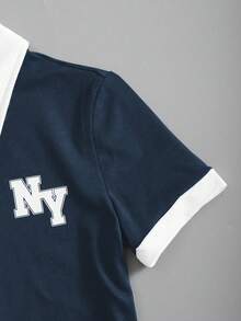 SHEIN 棕白撞色Polo领连体裤，复古学院风，适合日常穿着和约会。 - 彩色 - 查看 5