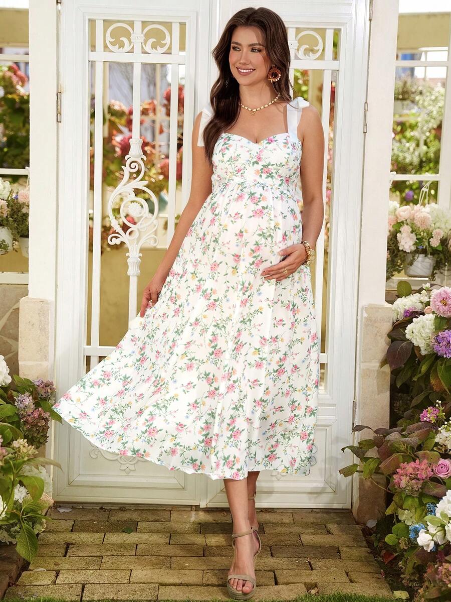 SHEIN 孕妇系带碎花宽松吊带裙 - 彩色 - 查看 1